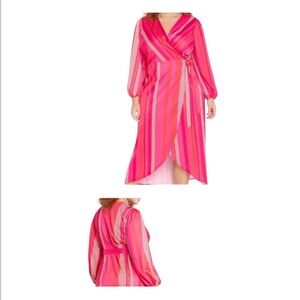 Eloquii Pink Striped Wrap Dress